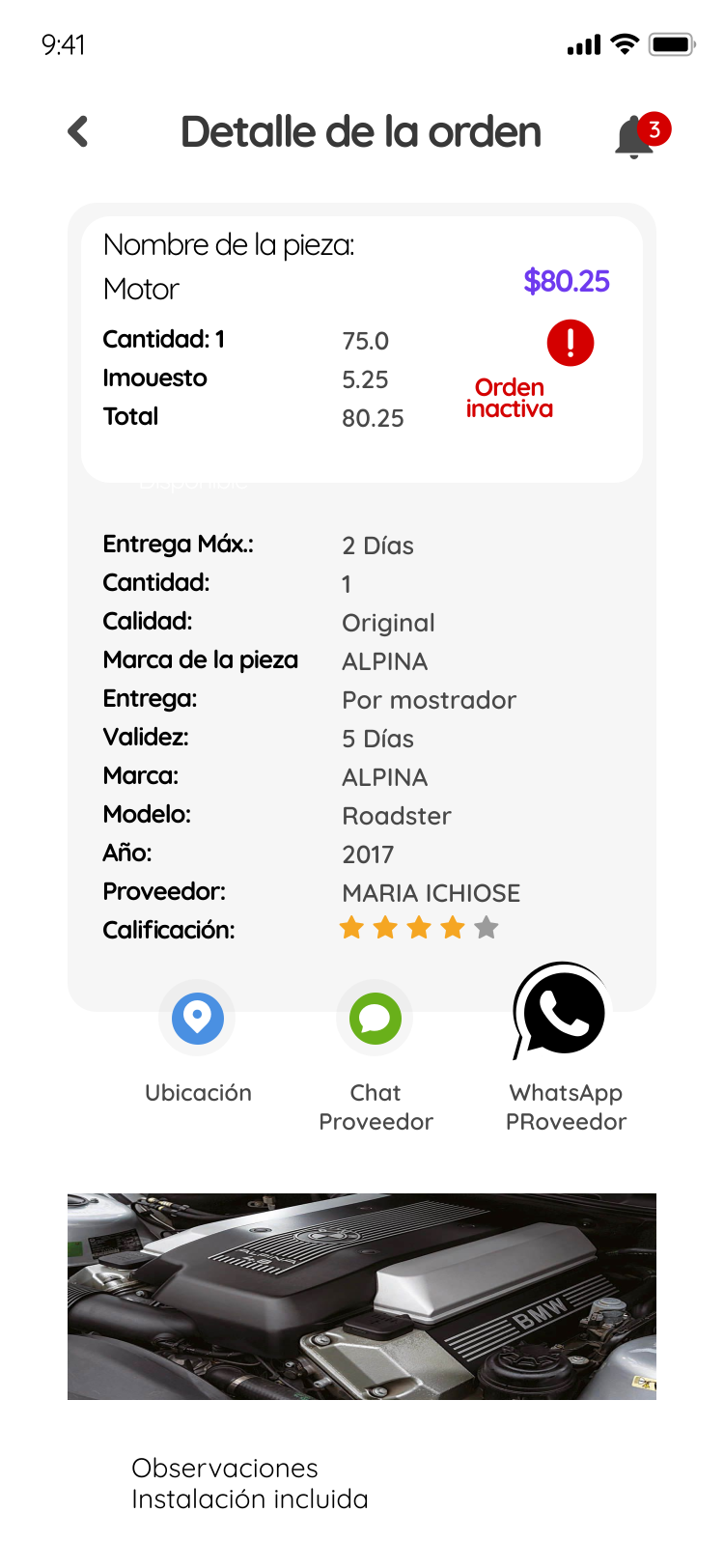Pantalla real de seguimiento y respaldo de una orden UBYCAR